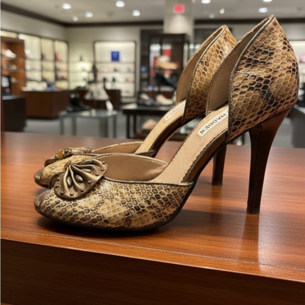 Seven7 Snakeskin Peep-Toe Heels
